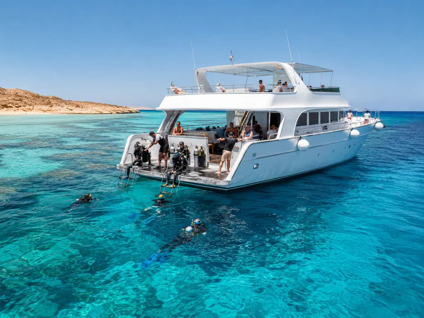 Beginner trying scuba diving for the first time in the Red Sea