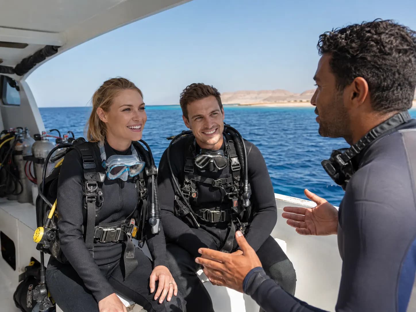 Beginner trying scuba diving for the first time in the Red Sea