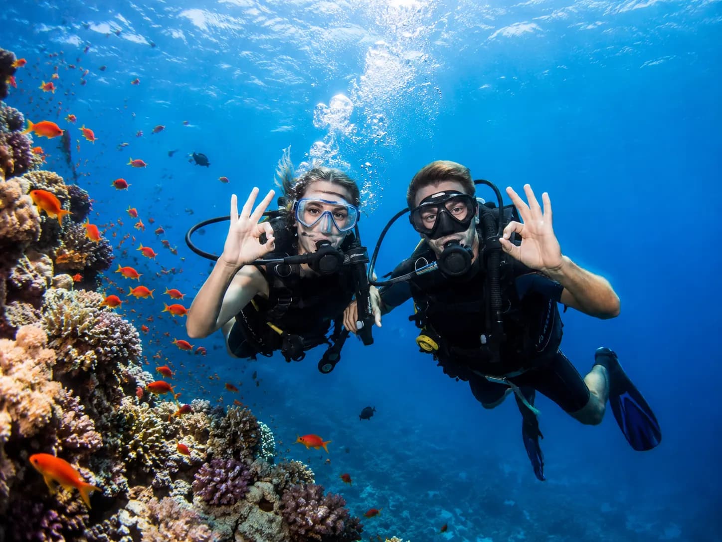 Beginner trying scuba diving for the first time in the Red Sea