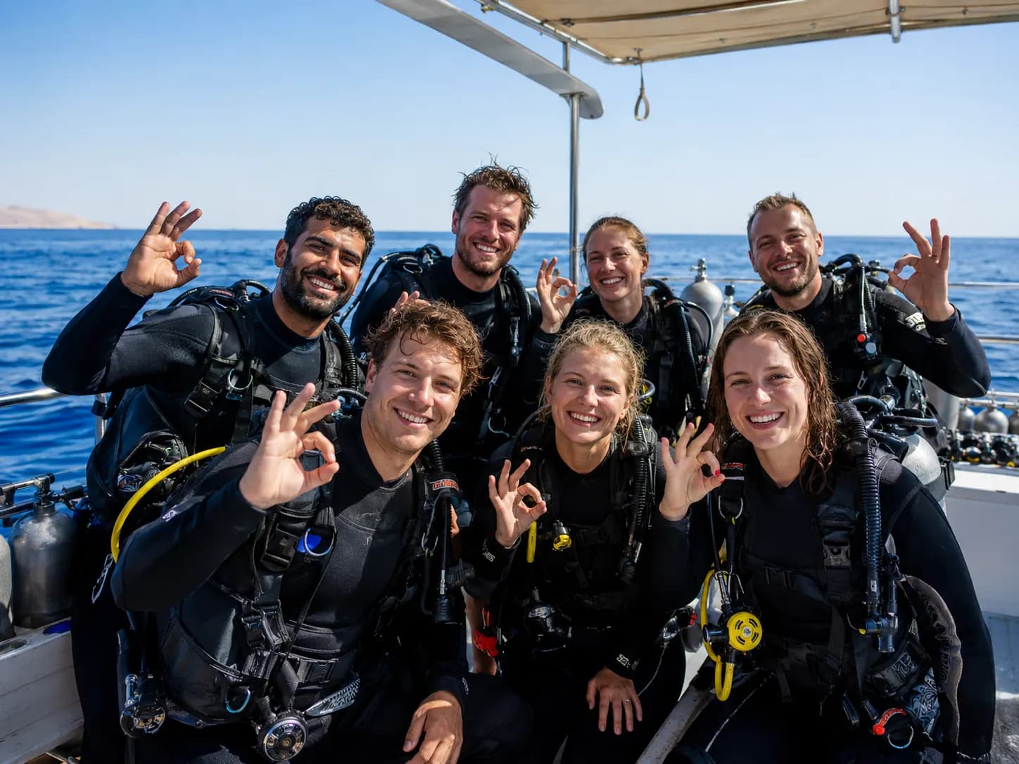 Beginner trying scuba diving for the first time in the Red Sea