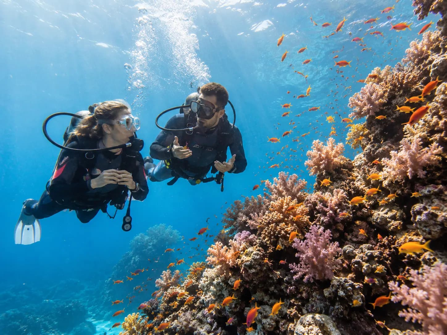 Beginner trying scuba diving for the first time in the Red Sea