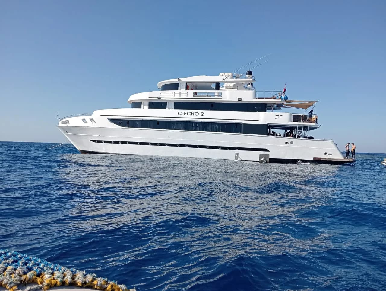 Our Red Sea liveaboard boat at anchor in open water