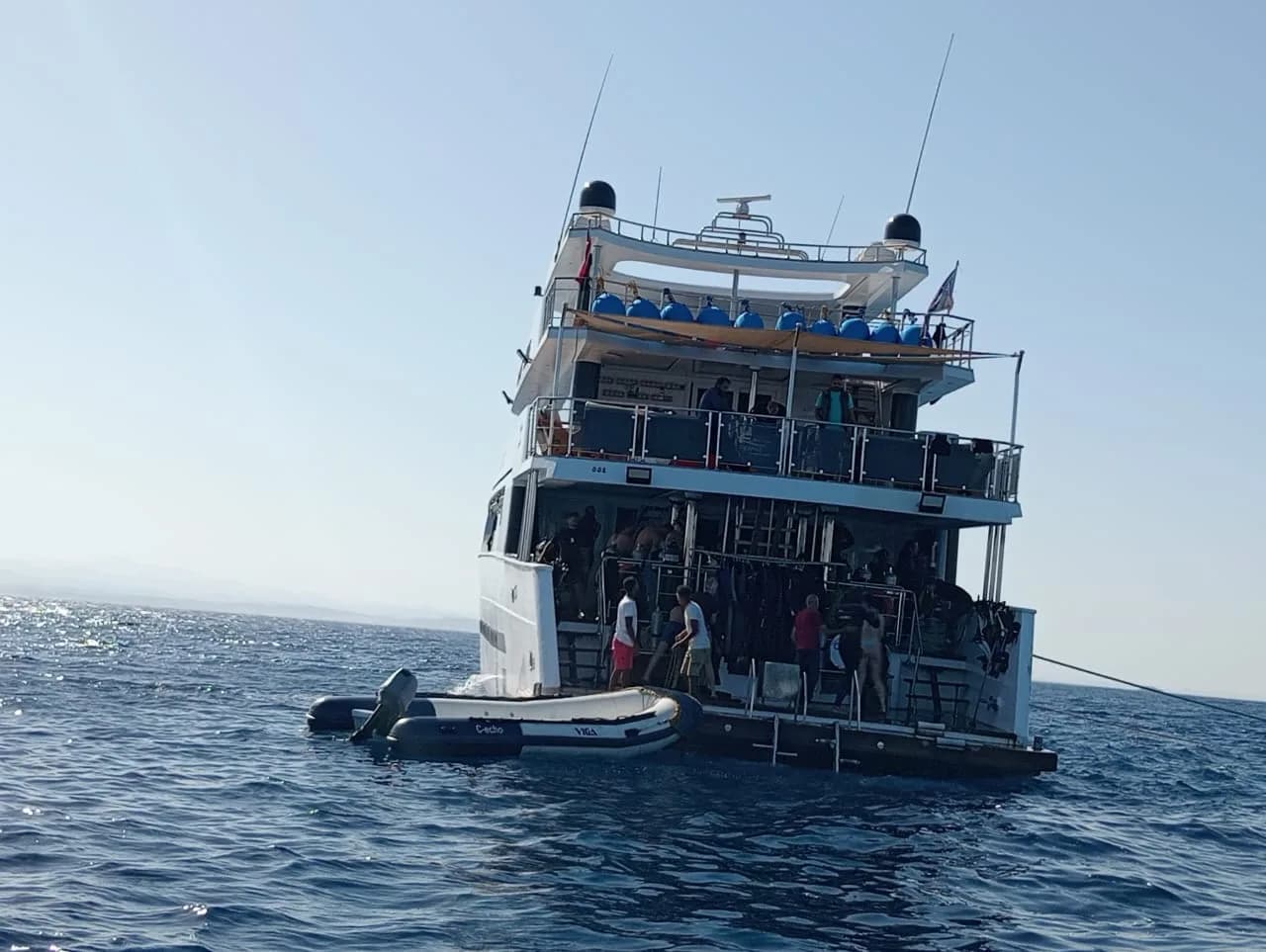 The dive deck and platform at the stern, before a dive
