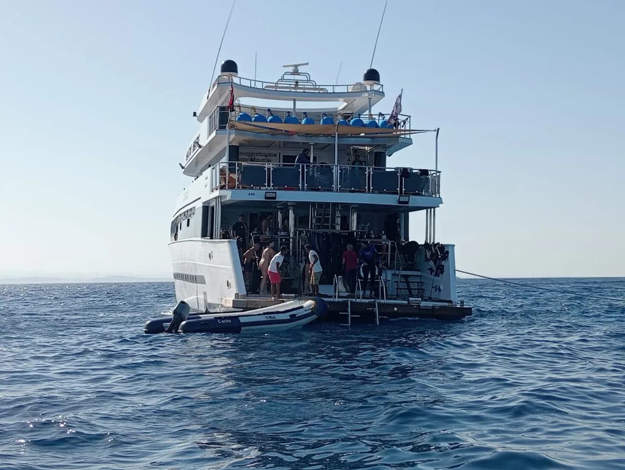 The dive deck and platform at the stern, before a dive