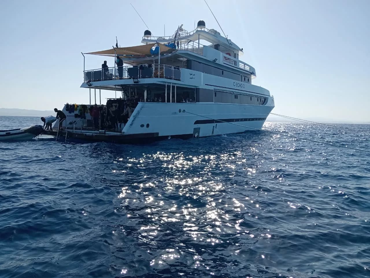 The dive deck and platform at the stern, before a dive