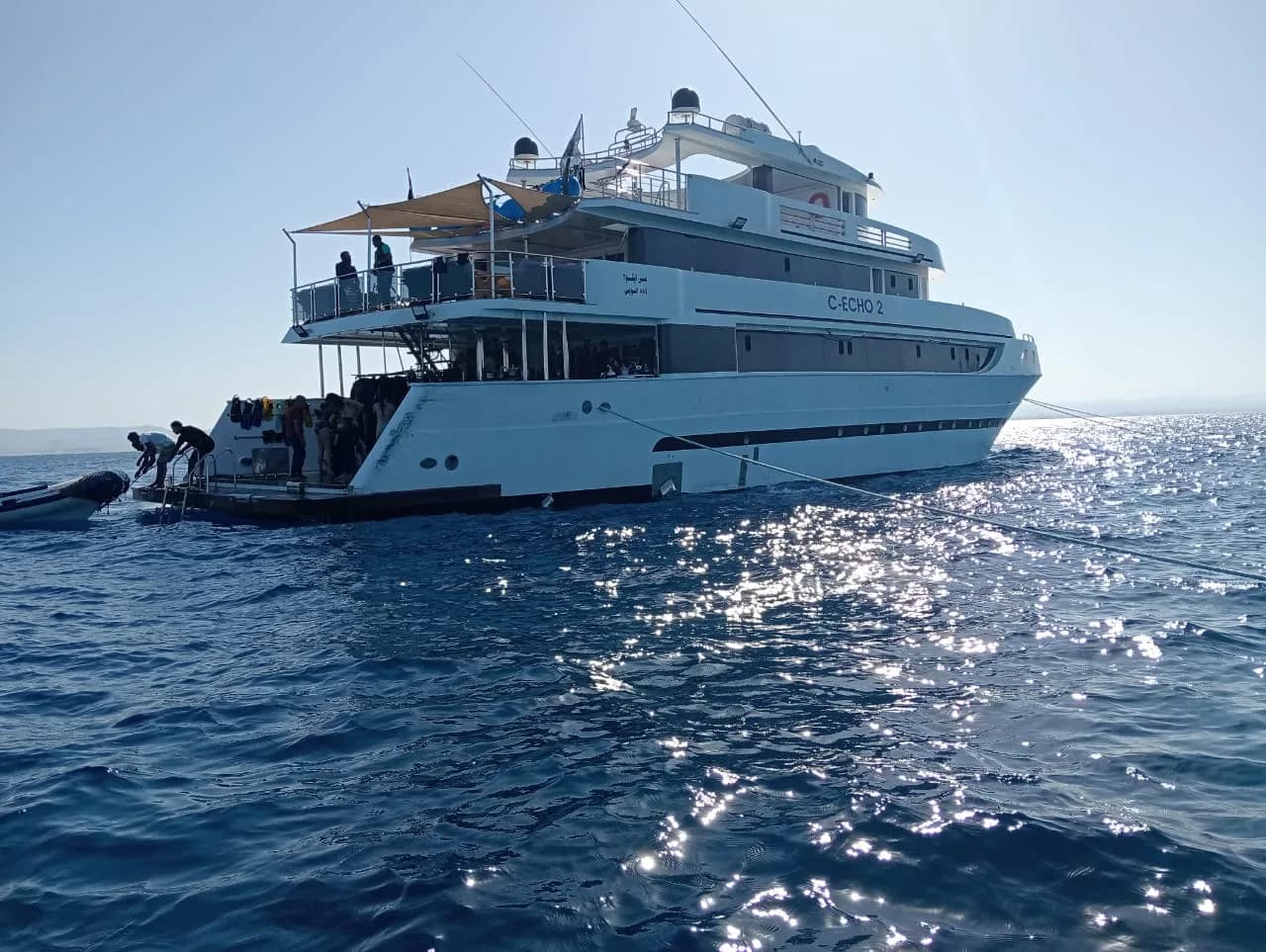 The dive deck and platform at the stern, before a dive