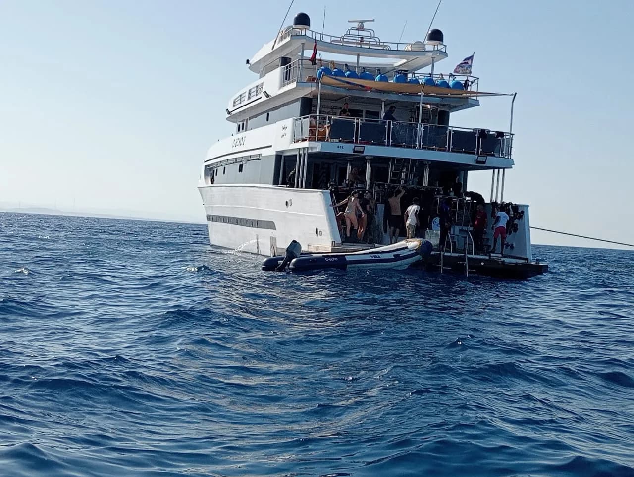The dive deck and platform at the stern, before a dive
