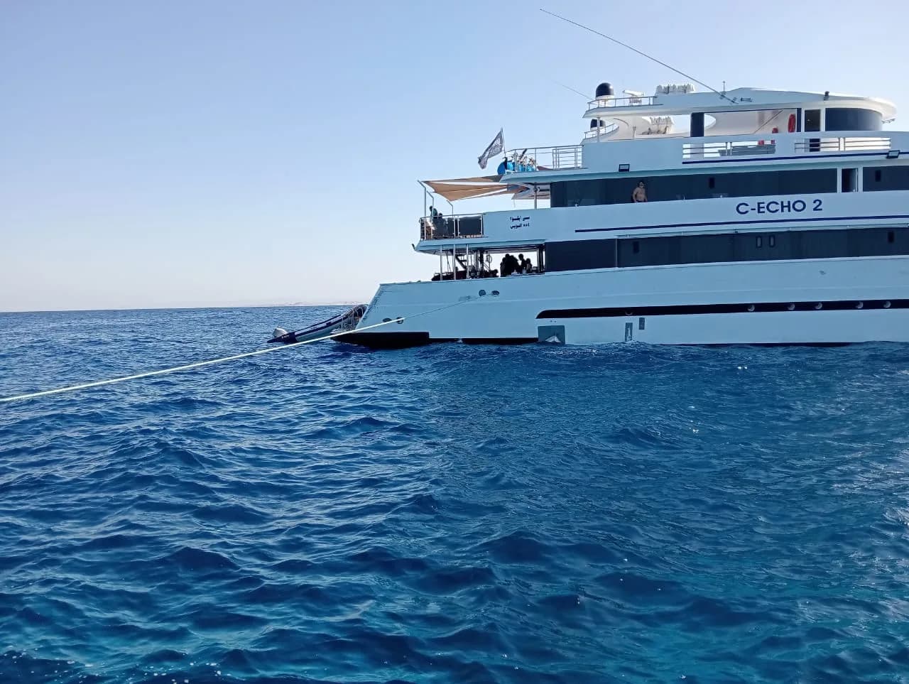 The Red Sea liveaboard boat at anchor in open water