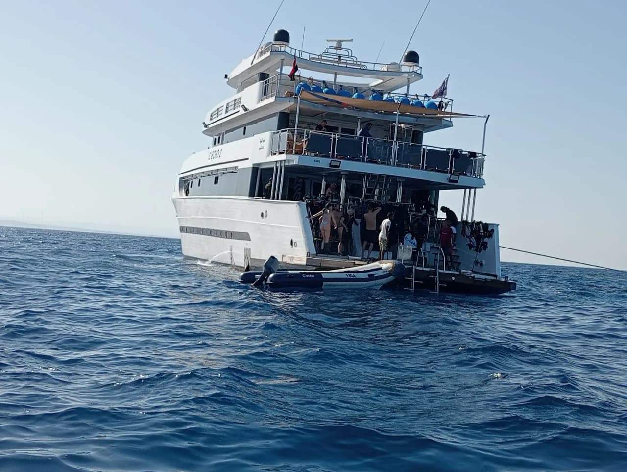 The dive deck and platform at the stern, before a dive