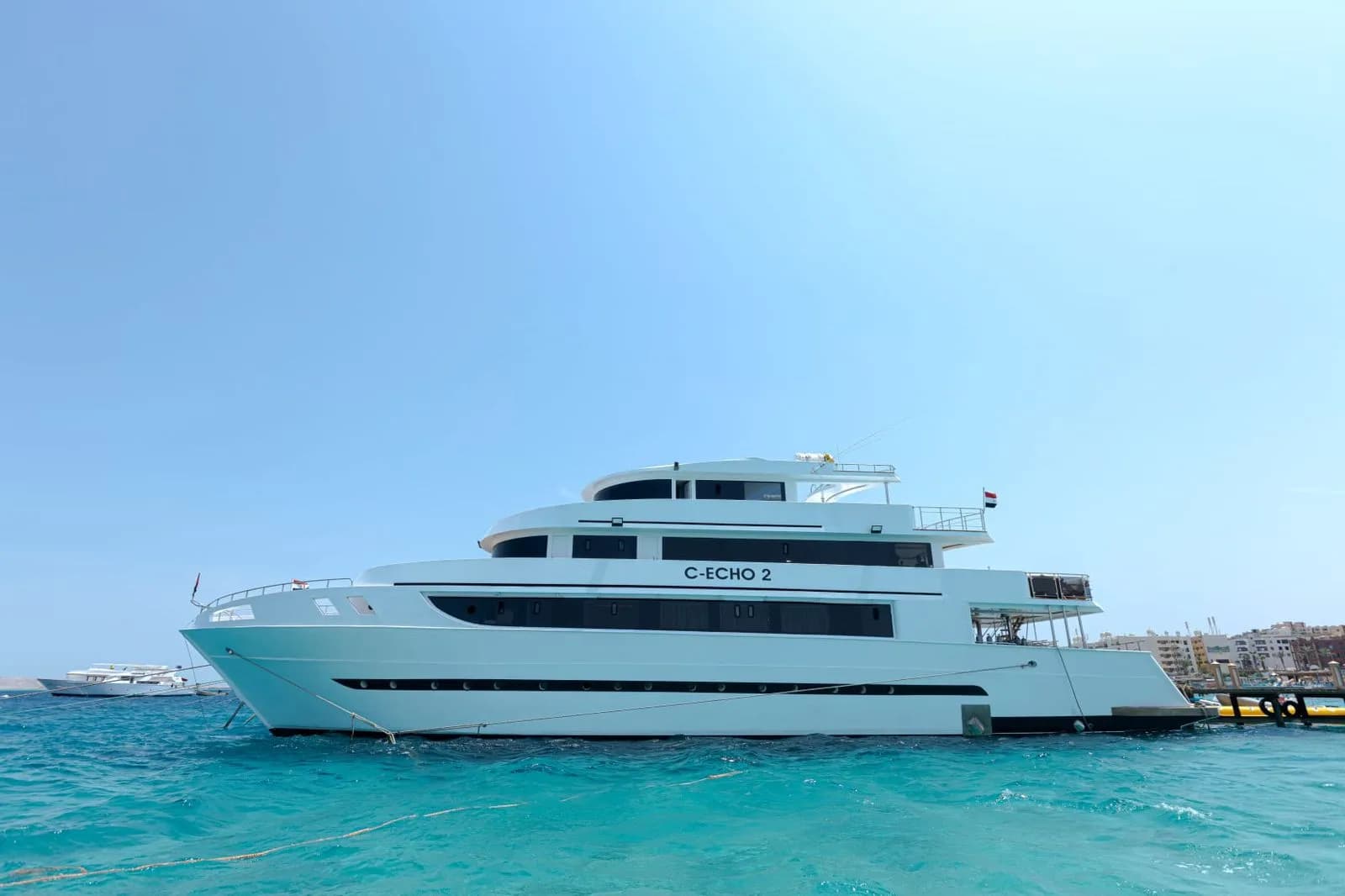 The Red Sea liveaboard boat at anchor in open water